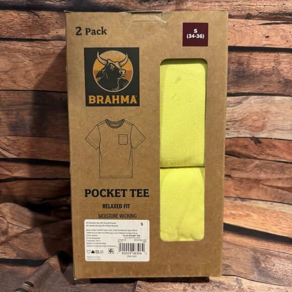 Brahma Men's Small 34-36 Pocket Tee 2 Pack Relaxed Fit Moisture Wicking T-shirt - Picture 2 of 6